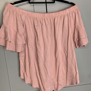 Moa‎ Moa Blouse Top Medium Purple Off the Shoulder Boat Neck Mauve 3/4 Sleeves